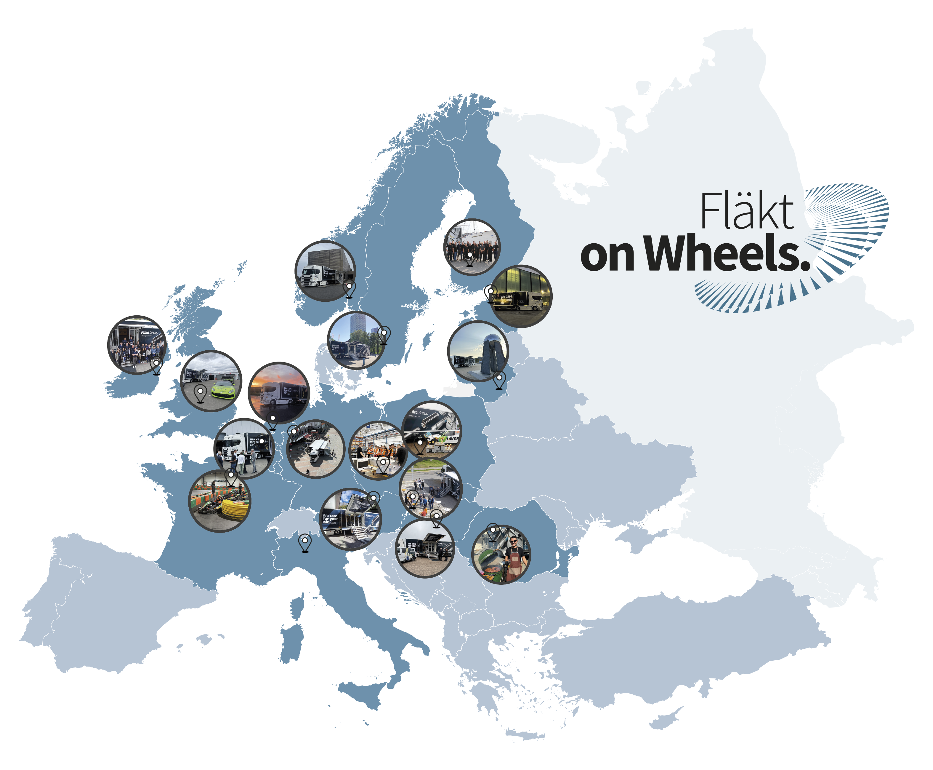 Map of Flakt on Wheels truck tour 2025