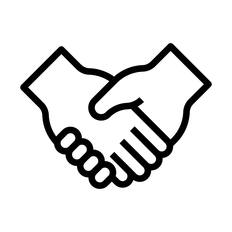 A black and white line drawing of two hands shaking, symbolizing a handshake. A black and white line drawing of two hands shaking, symbolizing a handshake.