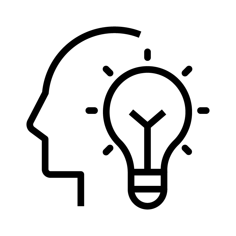 A black and white line drawing of a human head in profile with a light bulb inside the head, symbolizing an idea or thought. A black and white line drawing of a human head in profile with a light bulb inside the head, symbolizing an idea or thought.