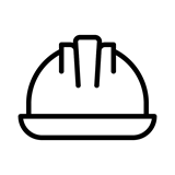 FlaktGroup CAREServices icon - A black and white line drawing of a construction hard hat.
